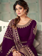 Myra Wine Embroidered Real Georgette Anarkali Suit