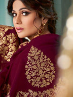 Myra Maroon Embroidered Real Georgette 