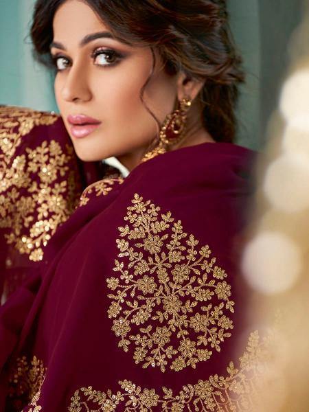 Myra Maroon Embroidered Real Georgette 