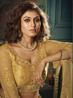 Beautiful Mustard Yellow Heavy Embroidered Net Bridal Lehenga