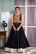 Lorenvalley Black Rayon Plain And Lace Border With Gotta Patti Touch Up Lehenga Choli