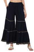 PAVONINE Navy Blue Color 3-Panels Golden Gota Flared Sharara For Women - Distacart