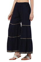 PAVONINE Navy Blue Color 3-Panels Golden Gota Flared Sharara For Women - Distacart