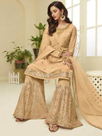 Yellow Georgette Embroidered Palazzo Suit