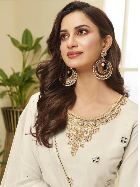 Myra Cream Georgette Embroidered Palazzo Suit