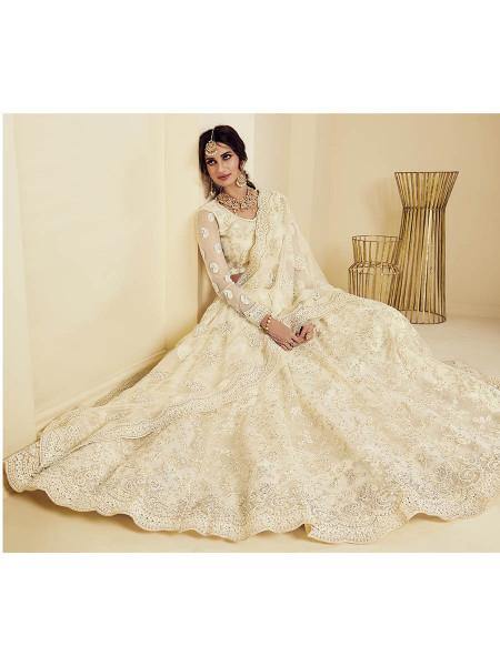 Myra Fashion Off White Heavy Embroidered Net Bridal 