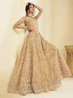 Myra Golden Heavy Embroidered Net bridal Lehenga