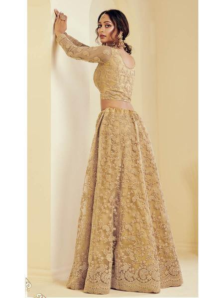 Myra Golden Heavy Embroidered Net bridal Lehenga