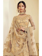 Beautiful Fashion Golden Heavy Embroidered Net Bridal Lehenga