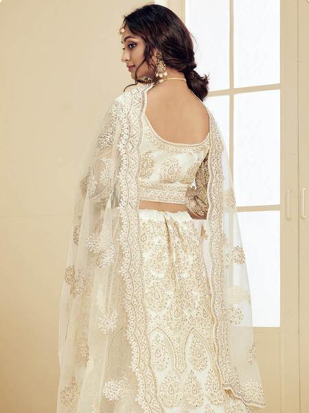 Myra Trendy Off White Heavy Embroidered Net Bridal Lehenga
