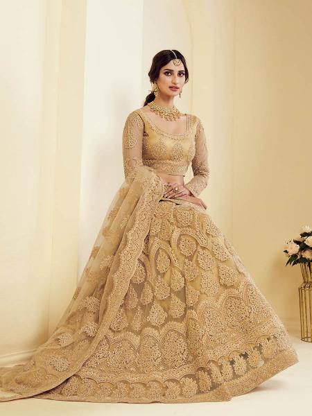 Myra Traditional Golden Heavy Embroidered Net Bridal Lehenga