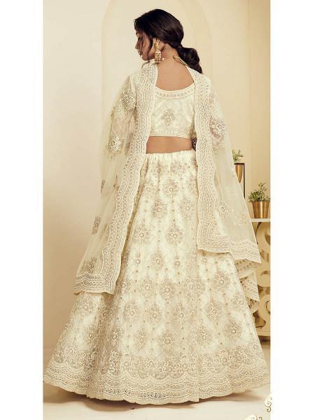 Off White Heavy Embroidered Net Bridal Lehenga