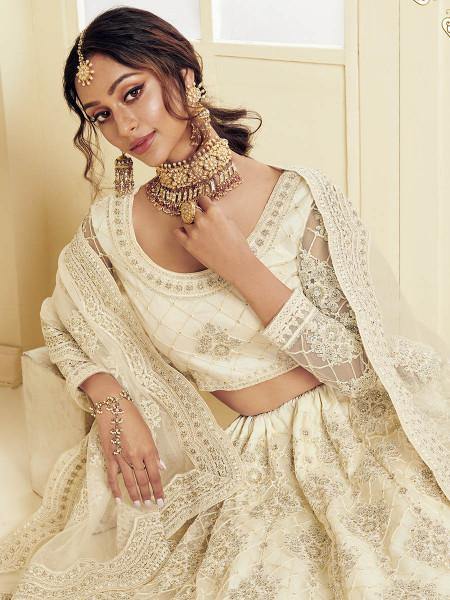 Myra Off White Heavy Embroidered Net Bridal Lehenga online