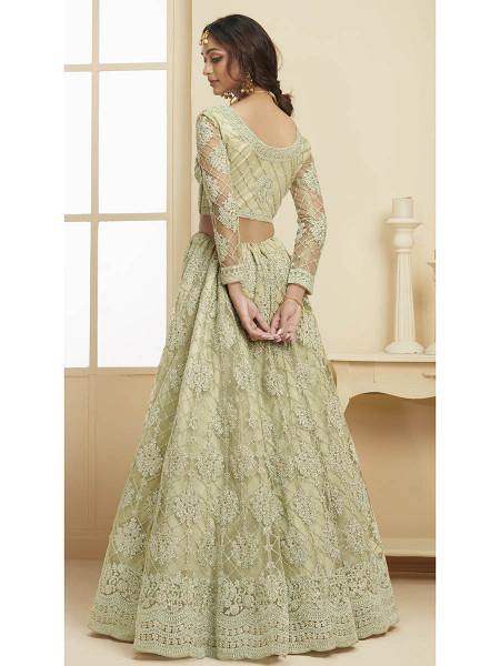 Mint Green Heavy Embroidered Net Bridal Lehenga