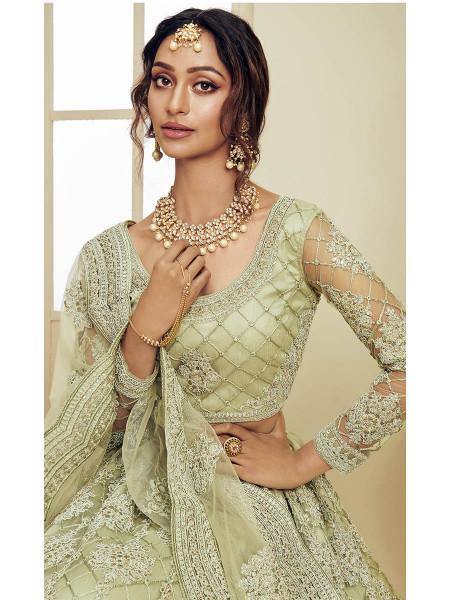 Myra Mint Green Heavy Embroidered Net Bridal Lehenga online