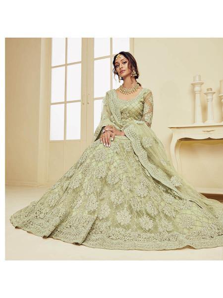 Myra Green Heavy Embroidered Net Bridal 
