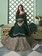  Green and Gold Georgette Embroidered Anarkali Suit