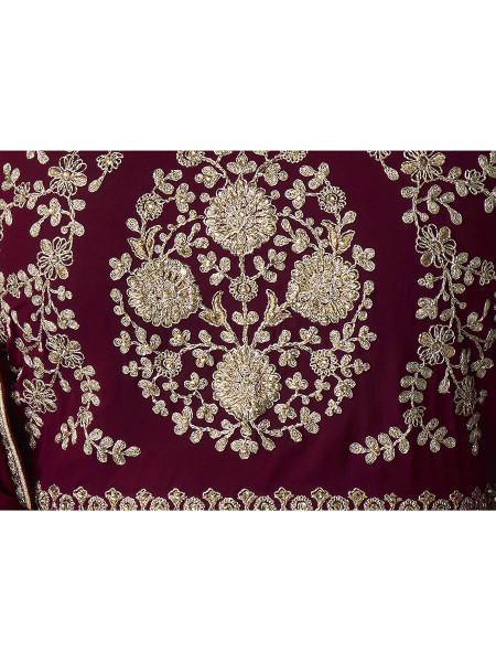 Myra Wine and Gold Georgette Embroidered Anarkali Suit