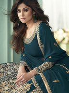 Myra Teal Georgette Embroidered Anarkali Suit