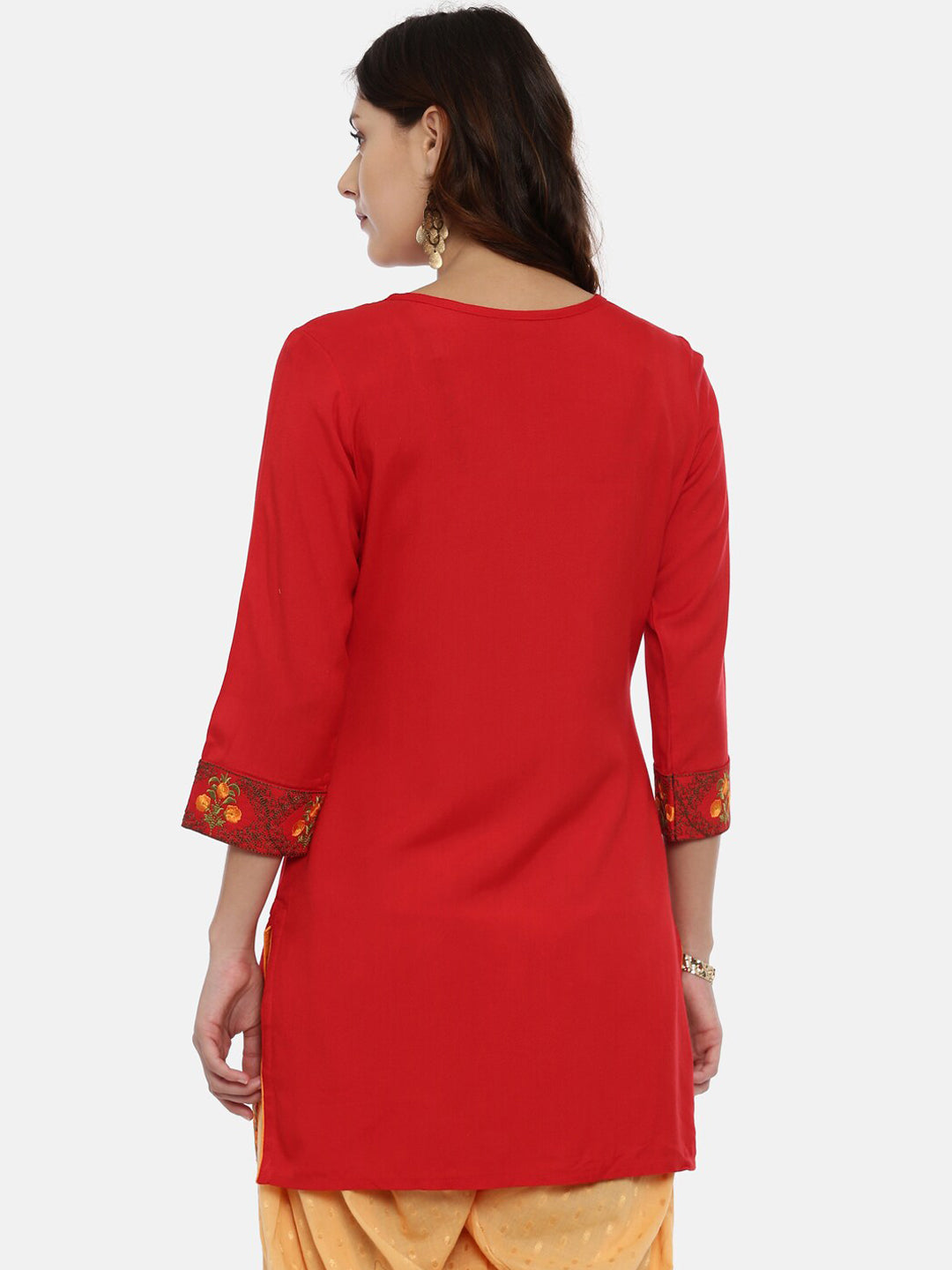 Souchii Women Red & Yellow Floral Yoke Design Kurta - Distacart