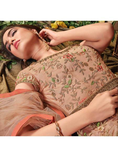 Brown Butterfly Net Embroidered Anarkali Suit
