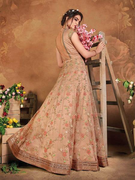 Myra Brown Butterfly Net Embroidered Anarkali 