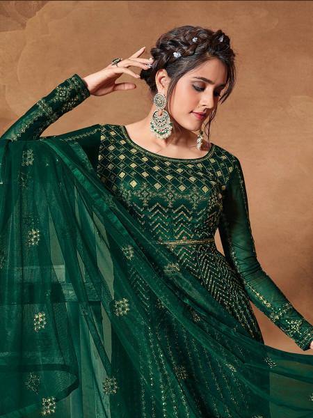 Myra Deep Green Butterfly Net Embroidered Anarkali