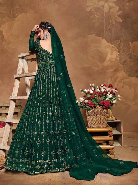 Deep Green Butterfly Net Embroidered Anarkali Suit