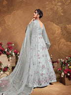 Myra Light Grey Butterfly Net Embroidered Anarkali Suit