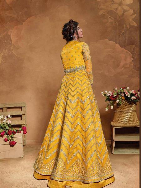 Myra Mustard Yellow Butterfly Net Embroidered Anarkali 