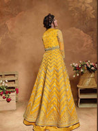 Myra Mustard Yellow Butterfly Net Embroidered Anarkali 