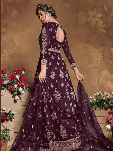 Myra Purple Butterfly Net Embroidered Anarkali Suit