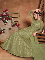 Beautiful Pista Butterfly Net Embroidered Anarkali 
