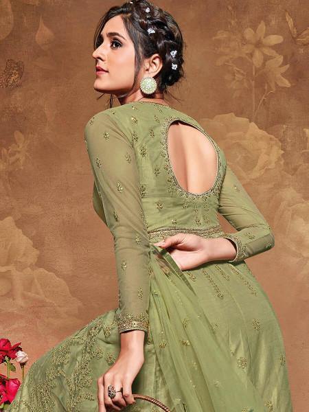 Myra Beautiful Pista Butterfly Net Anarkali Suit