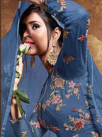 Myra Royal Blue Butterfly Net Embroidered Anarkali Suit