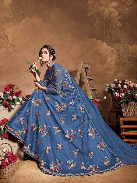 Myra Royal Blue Butterfly Net Embroidered Anarkali Suit