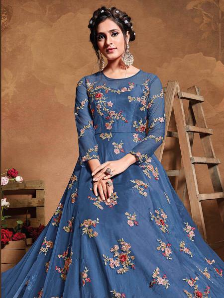 Myra Royal Blue Butterfly Net Embroidered Anarkali Suit