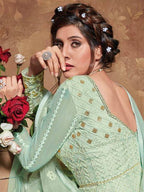 Myra Pastel Green Butterfly Net Embroidered Anarkali