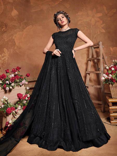 Myra Black Butterfly Net Embroidered Anarkali 