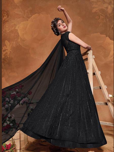 Black Butterfly Net Embroidered Anarkali 