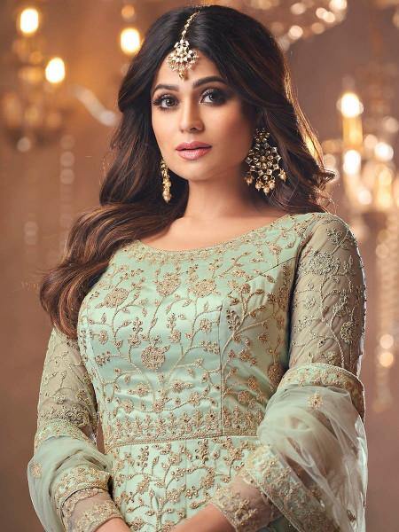 Beautiful Pastel Green Butterfly Net Embroidered Anarkali Suit