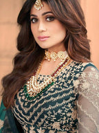 Myra Rama Green Butterfly Net Embroidered Anarkali Suit