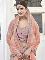 Myra Rose Pink Heavy Embroidered Silk Bridal Lehenga