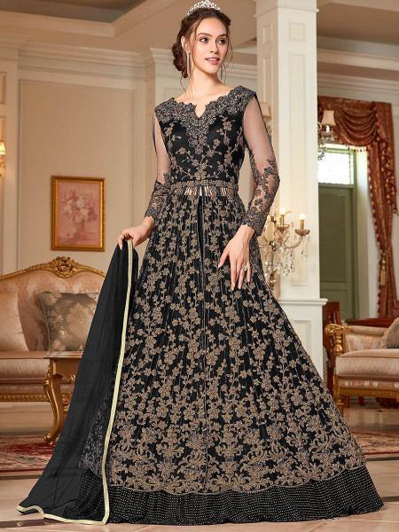 Myra Black Embroidery Gown