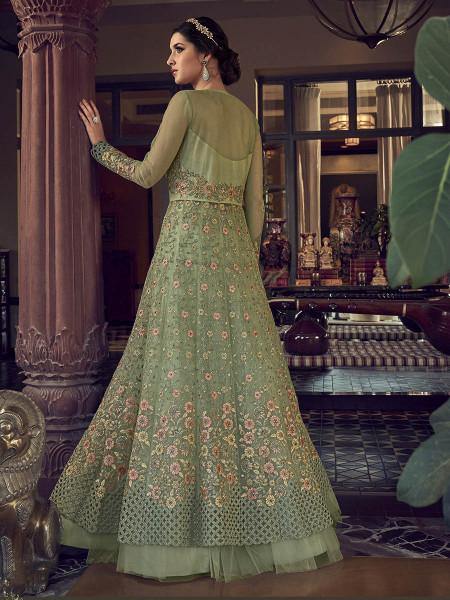 Fashion Pista Embroidered Butterfly Net Anarkali 