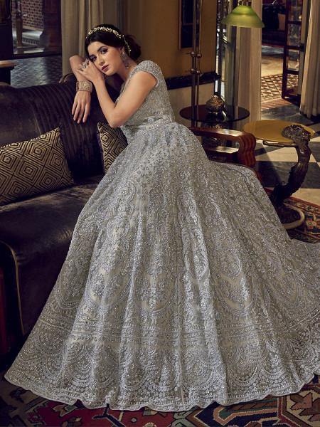 Myra Dusty Grey Embroidered Butterfly Net Anarkali 