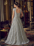 Dusty Grey Embroidered Butterfly Net Anarkali Suit
