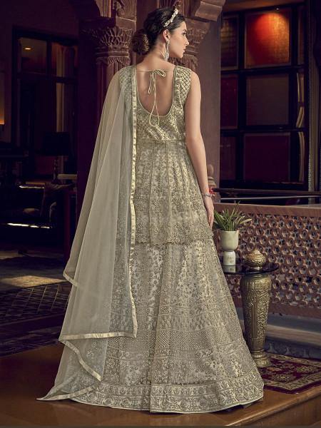 Off White Embroidered Butterfly Net Anarkali 