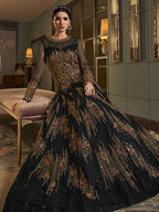 Myra Deep Green Embroidered butterfly net Anarkali Suit