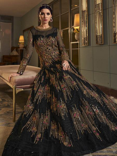 Myra Deep Green Embroidered butterfly net Anarkali Suit